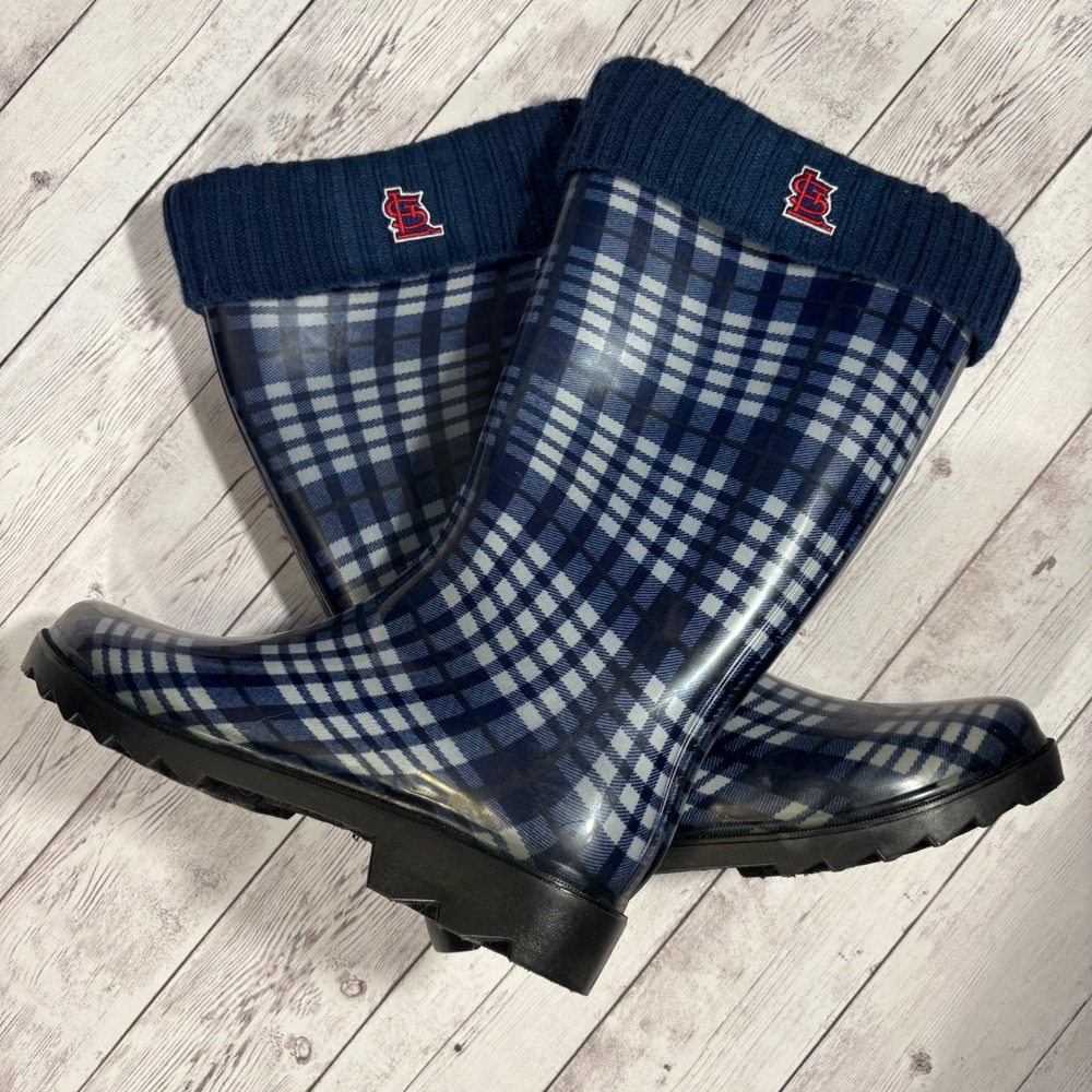 St. Louis Cardinals Plaid Rain Boots Womens Small Waterproof Rubber - Picture 3 of 9